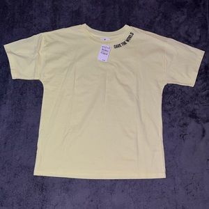 BP Womens T Shirt Top Save the World Crew Neck Short Sleeve Oversized Yellow